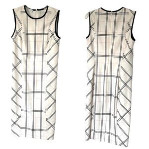 CARLISLE•New York ivory plaid sleeveless sheath dress 2 EUC